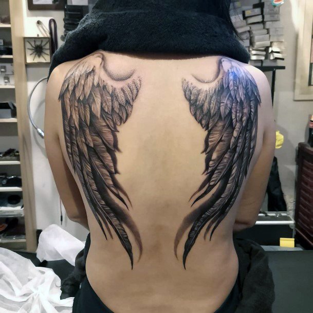 Womens Back Shapely Angel Wings Tattoo