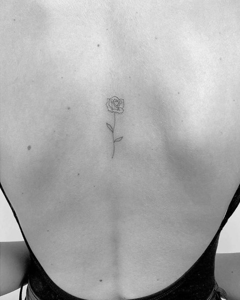 Womens Back Small Rose Tattoo