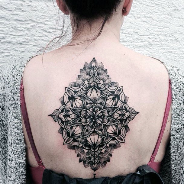 Womens Back Spine Designer Mandala Tattoo