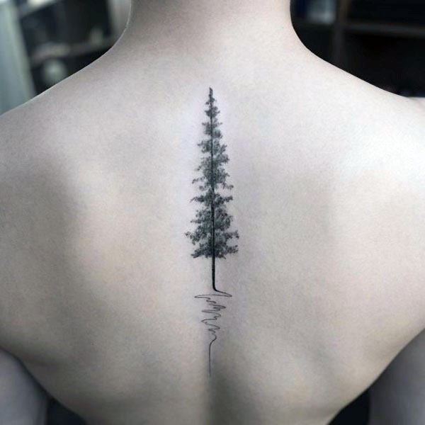 Womens Back Spine Pine Tree Tattoo