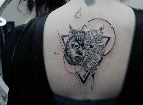 Womens Back Unique Owl Tattoo