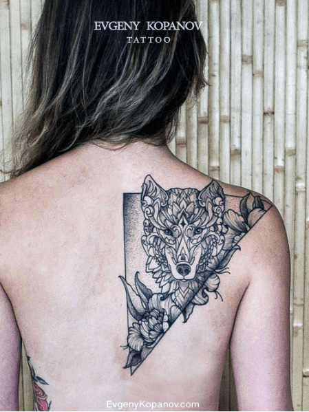 Womens Back Unique Wolf Tattoo