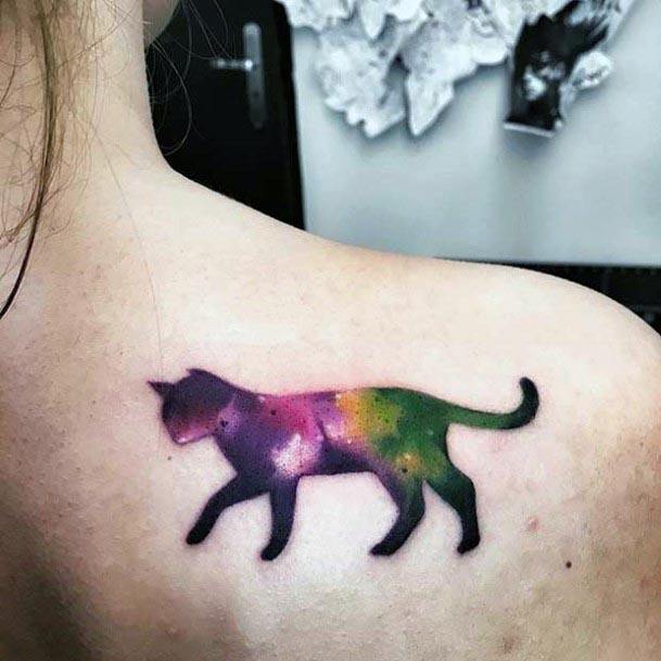 Womens Back Watercolor Cheetah Tattoo