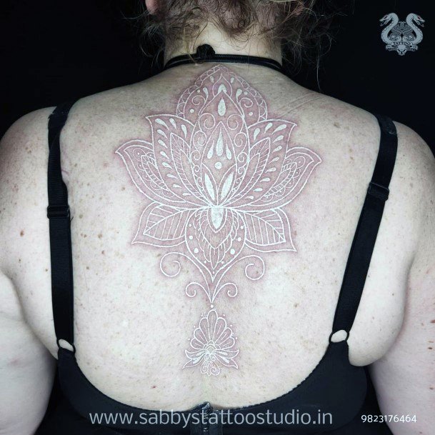 Womens Back White Ink Tattoo