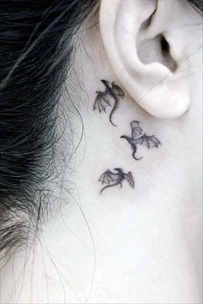 Womens Bat Tattoo Behind The Ear