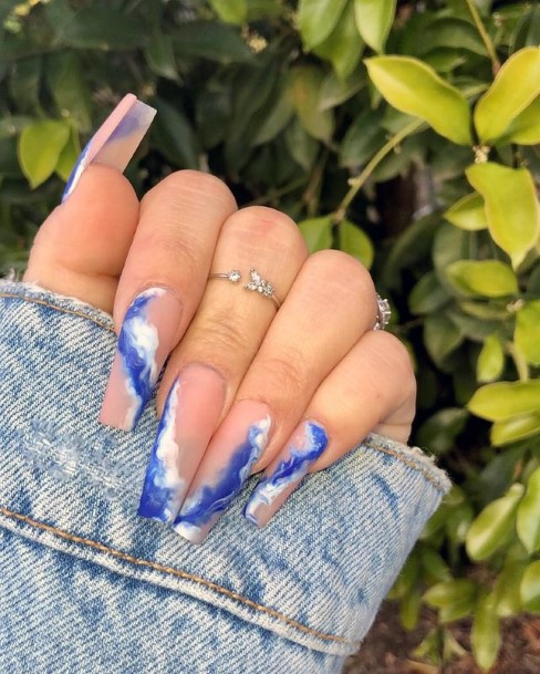 Womens Beach Blue Water Waves Nails Art