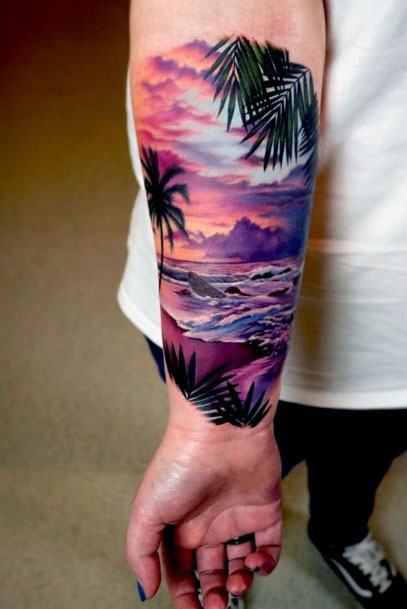 Womens Beach Sunset 3D Tattoo Wrists