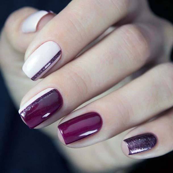 Womens Beautiful Classy Plum And White Shaded Nails