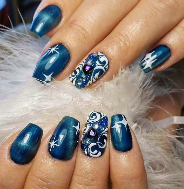 Womens Beautiful Nails Blue Sparkle Design Ideas