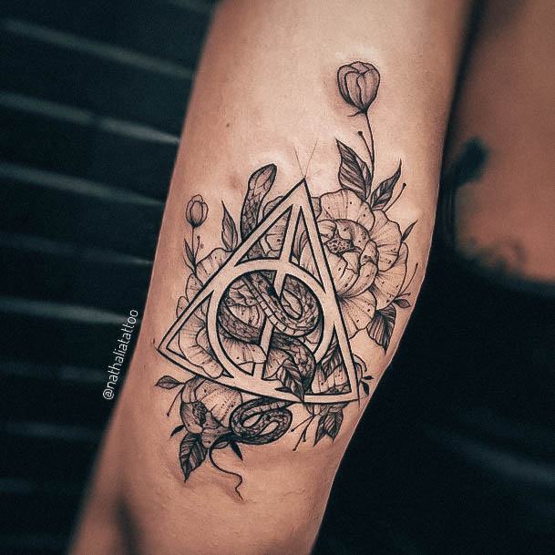 Womens Beauty Body Art Deathly Hallows Tattoo