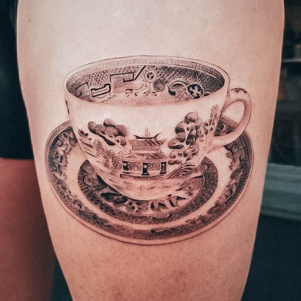 Womens Beauty Body Art Tea Cup Tattoo