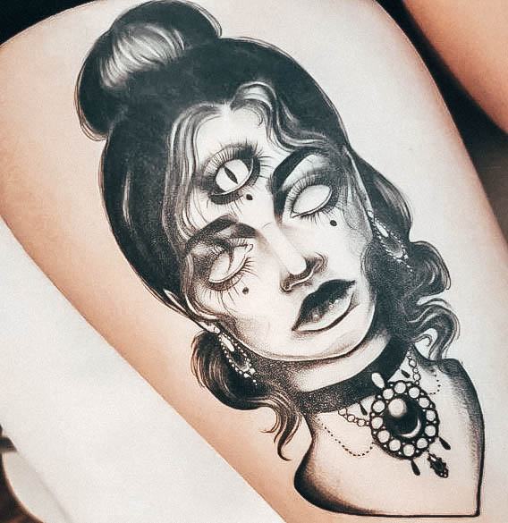 Womens Beauty Body Art Witch Tattoo