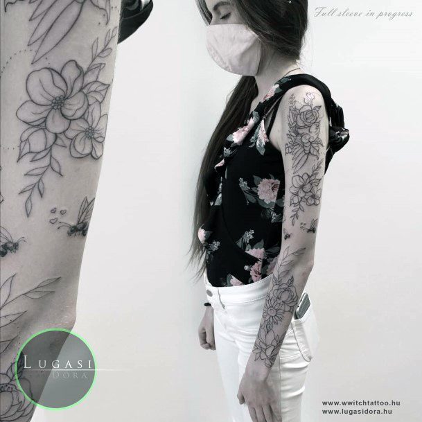 Womens Bee Tattoo Full Sleeves