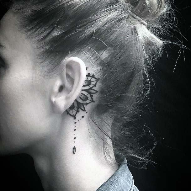 Womens Behind The Ear Artistic Tattoo