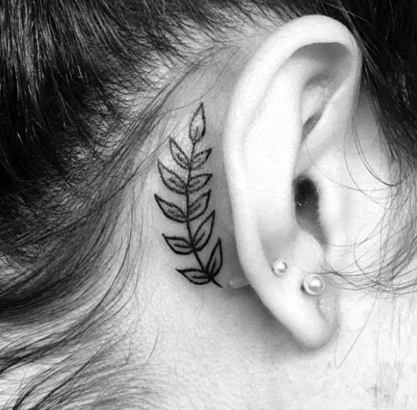 Womens Behind The Ear Leaf Tattoo