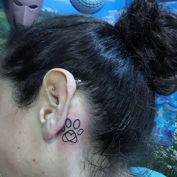 Womens Behind The Ear Paw Tattoo