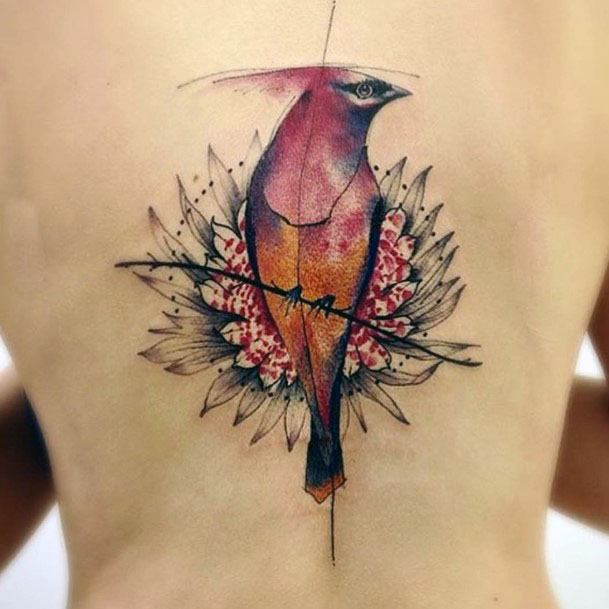 Womens Bird Tattoo Spine