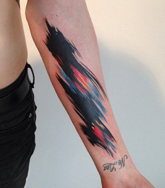 Womens Black And Red Tattoo Forearms