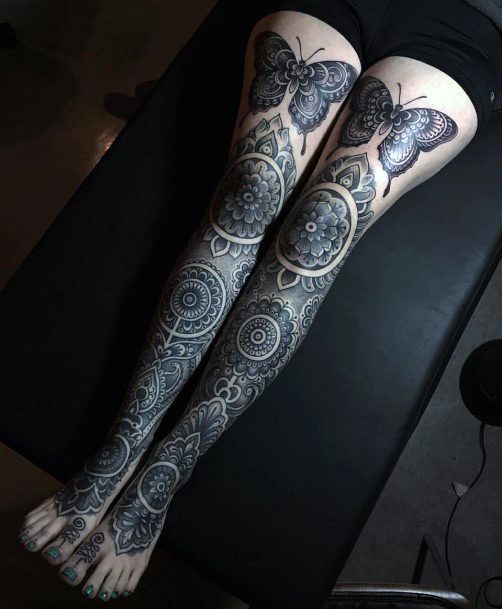 Womens Black And White Clone Tattoo Legs