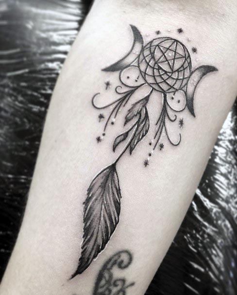 Womens Black And White Dream Catcher Tattoo Womens Arm