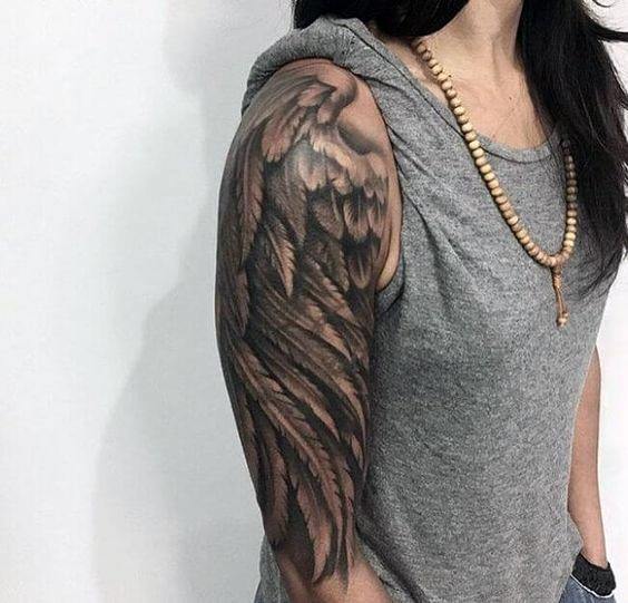 Womens Black Angel Wings Tattoo On Arms