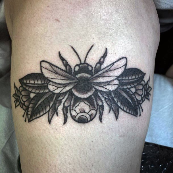 Womens Black Bee With Wings Tattoo