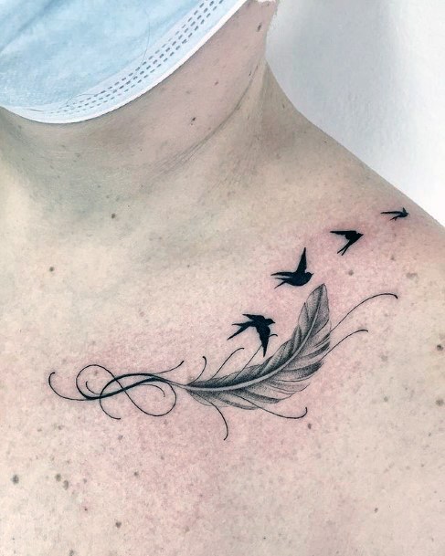 Womens Black Birds And Infinity Tattoo On Shoulder