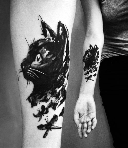 Womens Black Cat Tattoo On Hands