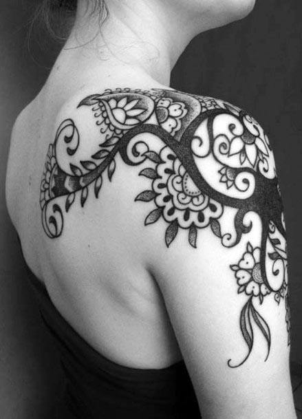 Womens Black Creeper Flower Tattoo Shoulder