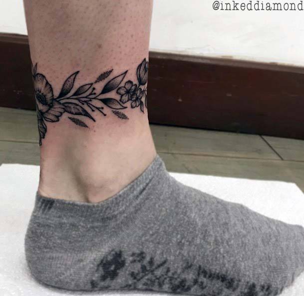 Womens Black Design Tattoo Ankle