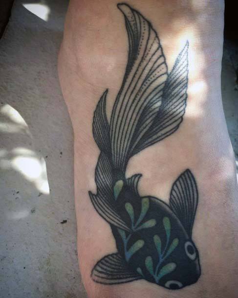 Womens Black Fish Tattoo On Foot