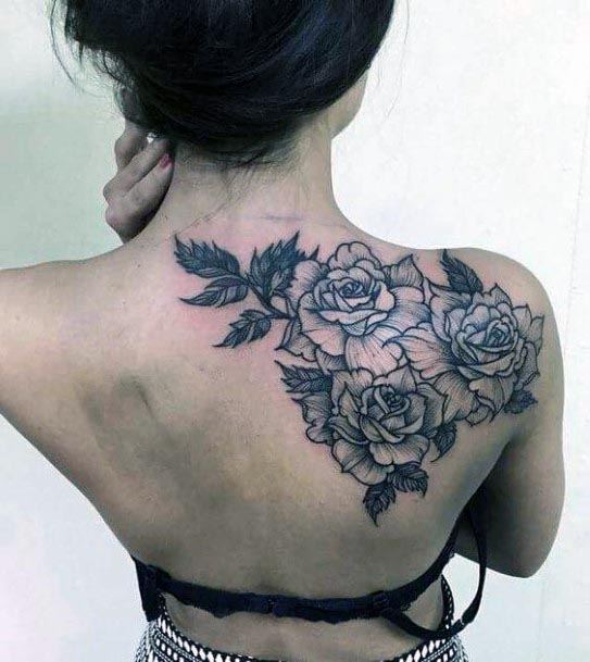 Womens Black Floral On Shoulder Tattoo