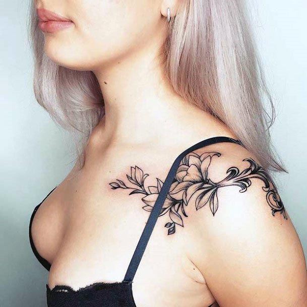 Womens Black Floral Tattoo Shoulders