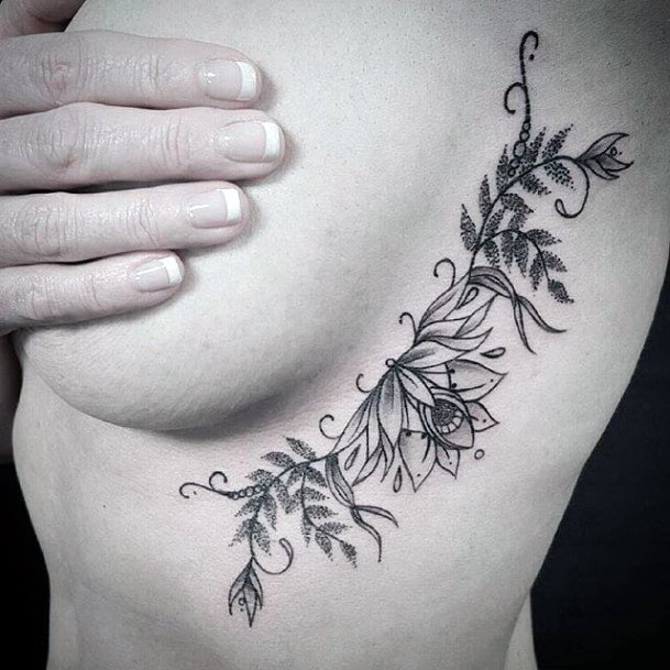 Womens Black Florals Tattoo Underboob