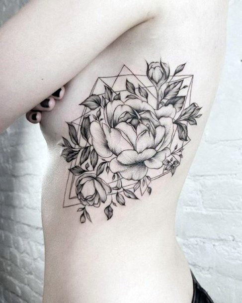 Womens Black Flower Geometric Tattoo Torso