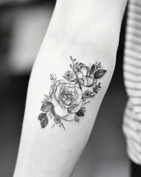 Womens Black Flower Tattoo On Forearms