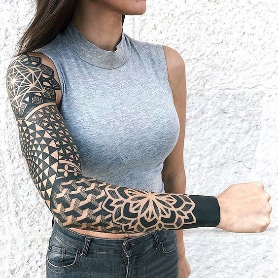Womens Black Full Sleeve Geometric Tattoo