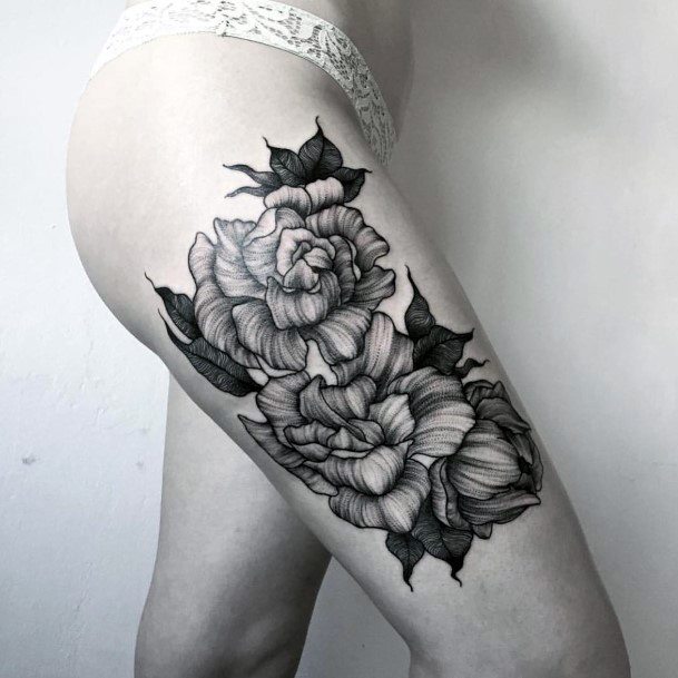 Womens Black Hibiscus Tattoo Thighs