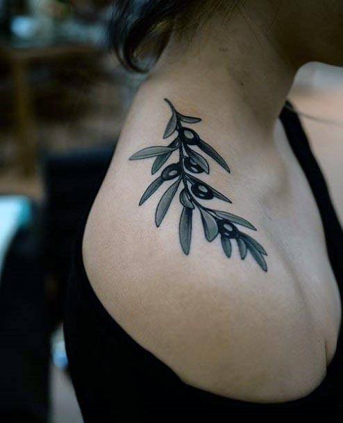 Womens Black Leaves Shoulder Tattoo