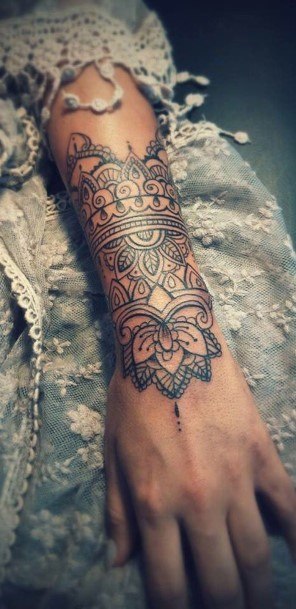 Womens Black Mehendi Tattoo Forearms