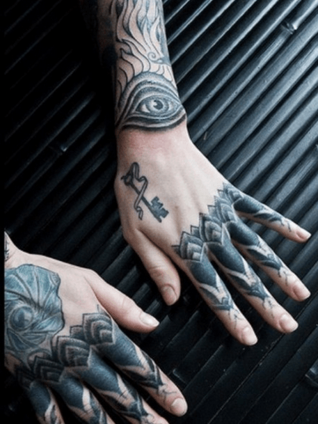 Womens Black Patches Tattoo Fingers
