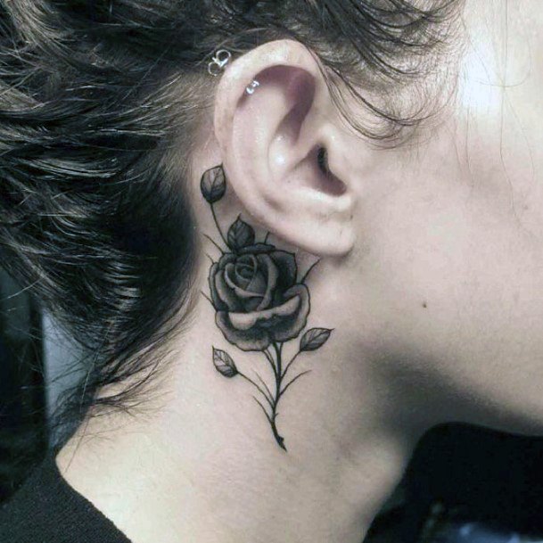 Womens Black Rose Neck Tattoo