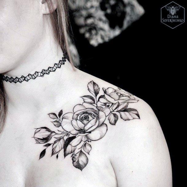 Womens Black Rose Tattoo Shoulder