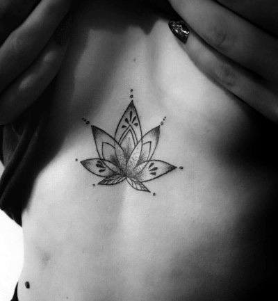 Womens Black Shaded Lotus Tattoo Torso