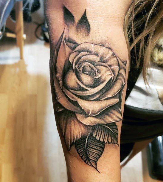 Womens Blackish Rose Tattoo
