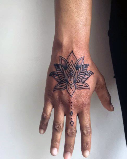 Womens Blooming Black Lotus Tattoo Hands