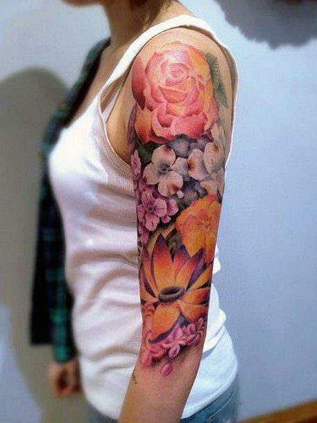 Womens Blooms Tattoo Half Sleeve