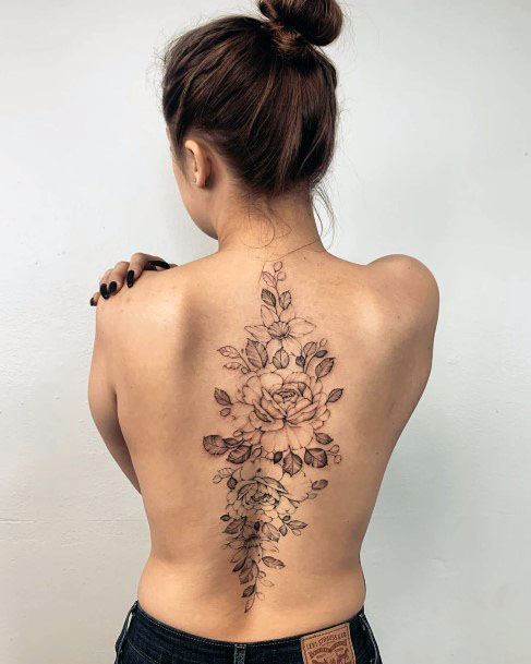 Womens Blossoms Tattoo Spine