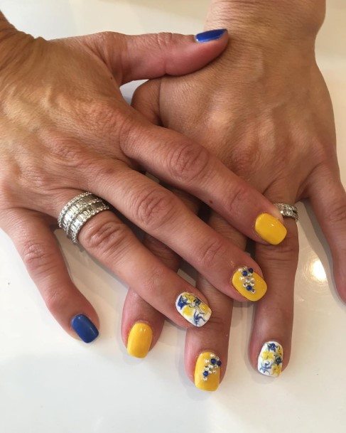 Womens Blue And Yellow Super Nail Designs