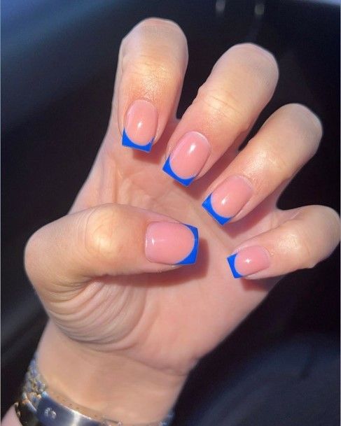 Womens Blue French Tip Good Looking Nails